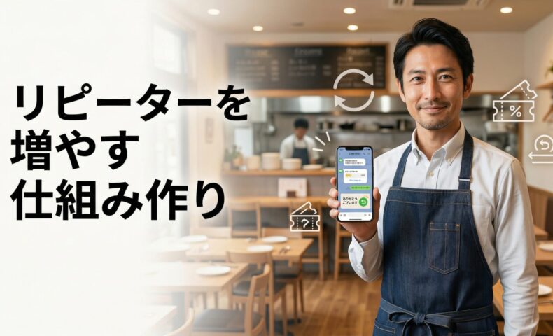 飲食店のリピーター集客を仕組み化し売上安定を目指す、男性店主入りのアイキャッチ画像