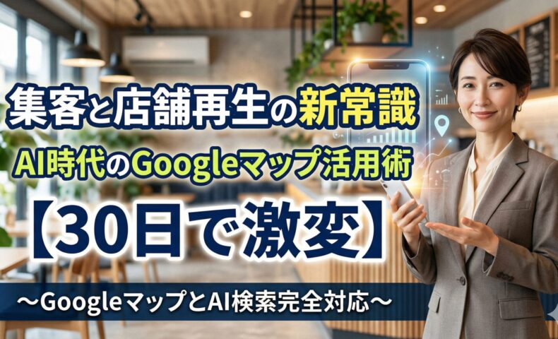 Z世代の集客と店舗再生を解説する日本人女性専門家。スマートフォンに映るInstagramとAI検索の連動イメージ。