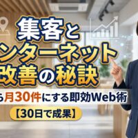 集客とインターネット改善を解説する日本人女性専門家。0人から月30件への改善をイメージしたアイキャッチ画像。