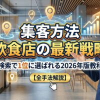 集客方法を飲食店向けに解説する日本人男性専門家。AI検索対策とGoogleマップ連動による店舗集客の最新戦略をイメージしたアイキャッチ画像。