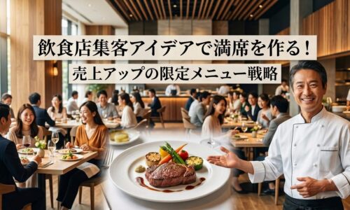 賑わう店内で提供される、飲食店の集客と売上アップを狙った特別な限定メニューの料理写真