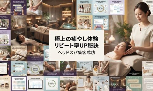 柔らかいゴールデンライトが差し込む極上の日本ヘッドスパで、右側に穏やかなセラピストがトリートメントチェアのリラックスした顧客に優しく頭皮施術を行い、背景では柔らかい照明・アロマセラピーディフューザーの優しいミスト・豊かな植物・自然木要素のある最高級リラクゼーション環境で複数の顧客が深いリラックス状態にある聖域のような癒やし空間の様子。